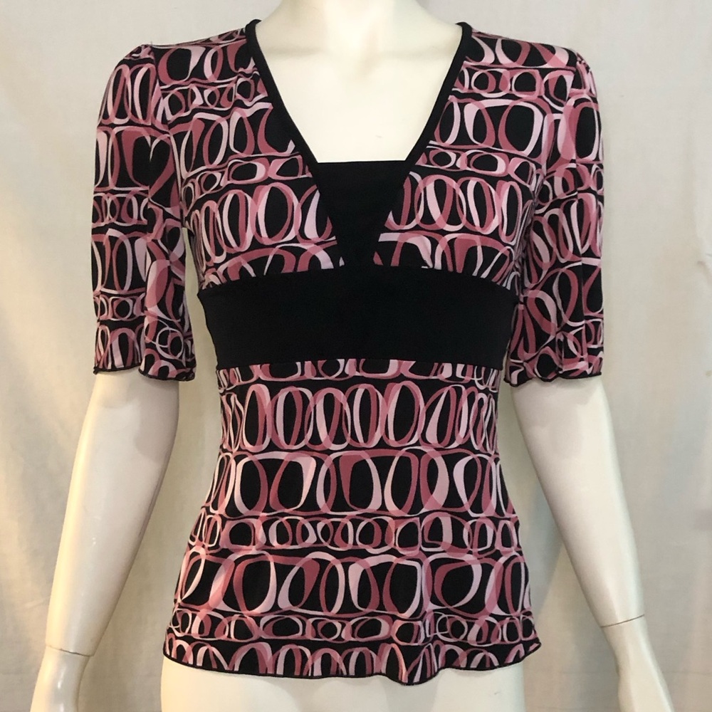 BCX women’s y2k pink and black top babydoll style with short sleeves size small